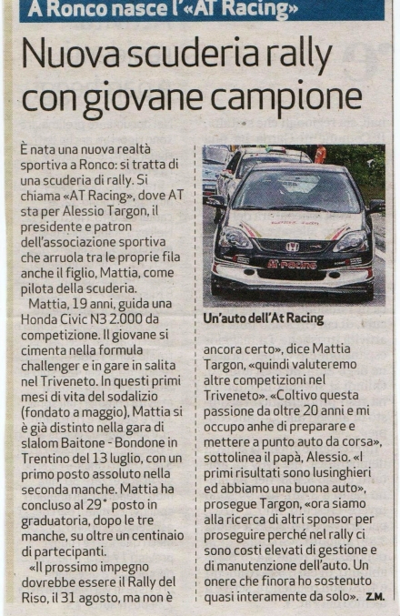 da: quotidiano L'ARENA  2010 -    AT Racing.it